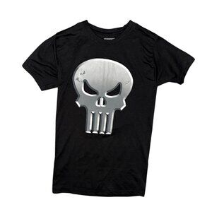 Marvel Black Punisher Skull Graphic T-Shirt Sz Small Boys (34-36) Stretch